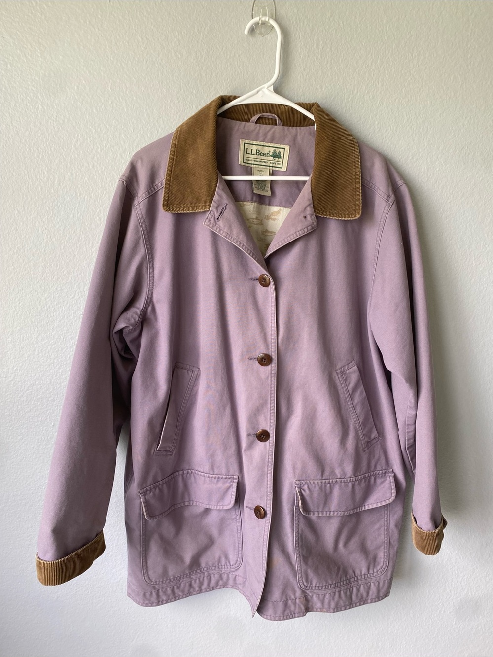 L.L.Bean Barn Coat Lavender Corduroy Collar Women's XL Field Chore Jacket VTG